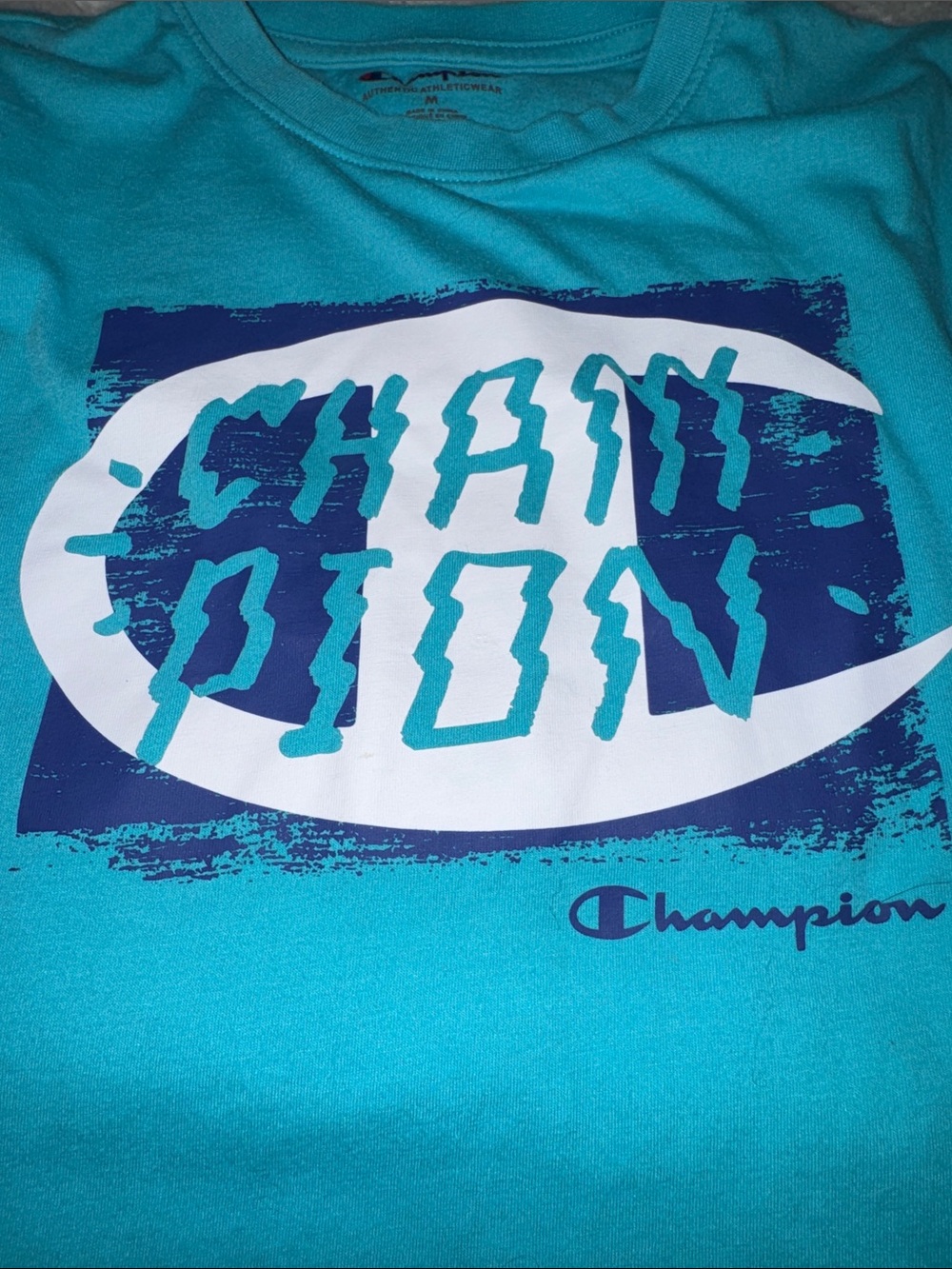 Champion Men’s Teal Graphic Logo Short Sleeve Tee - Picture 4 of 5
